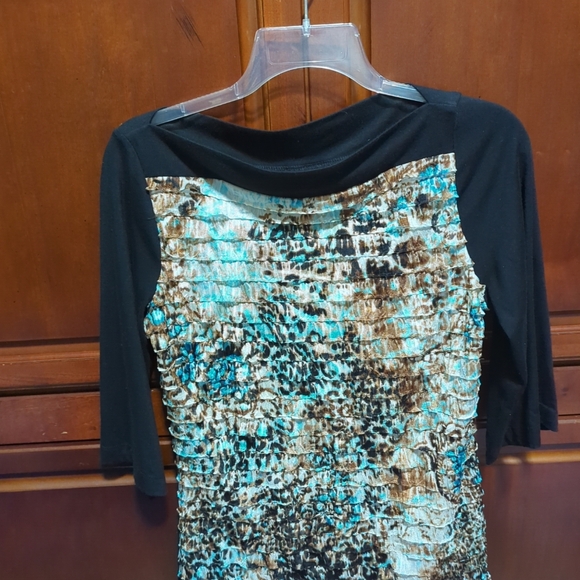 New Directions Animal Print Top Blouse Shirt M Black Leopard Ruffle  1/2 Sleeve - Picture 5 of 10